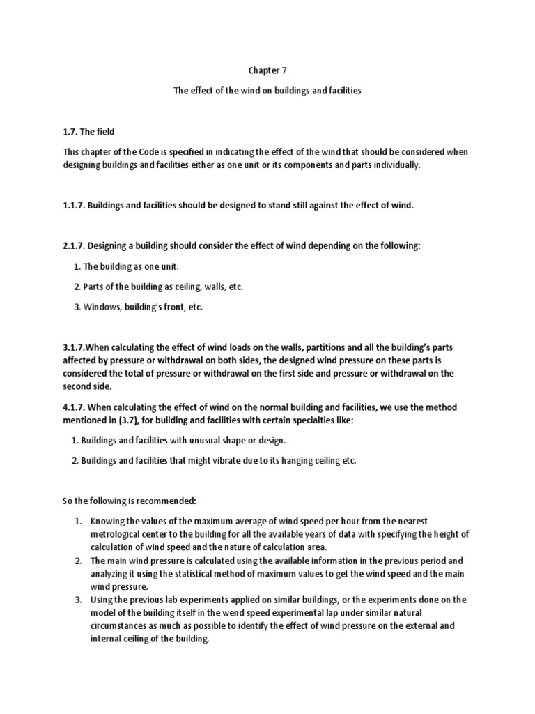 Chapter 7 Wind Loads Egyptian Load Code | PDF