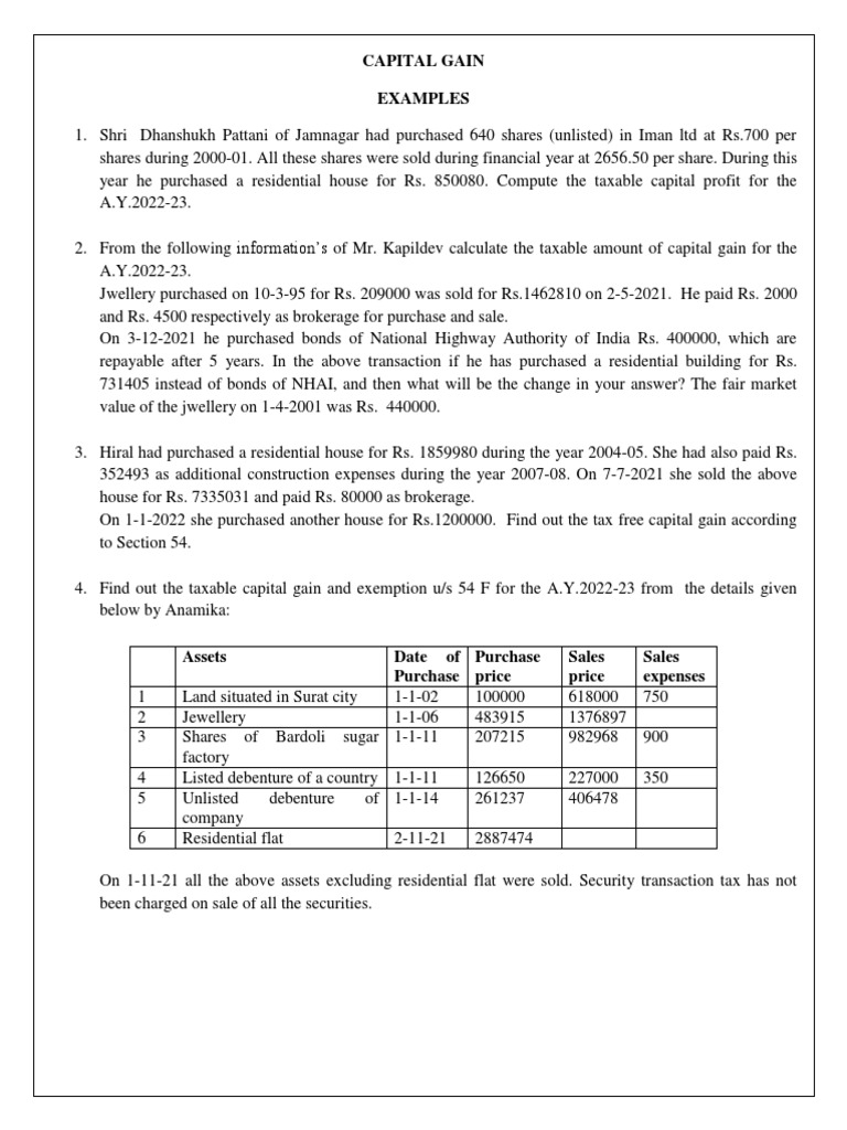 Capital Gain Examples | PDF