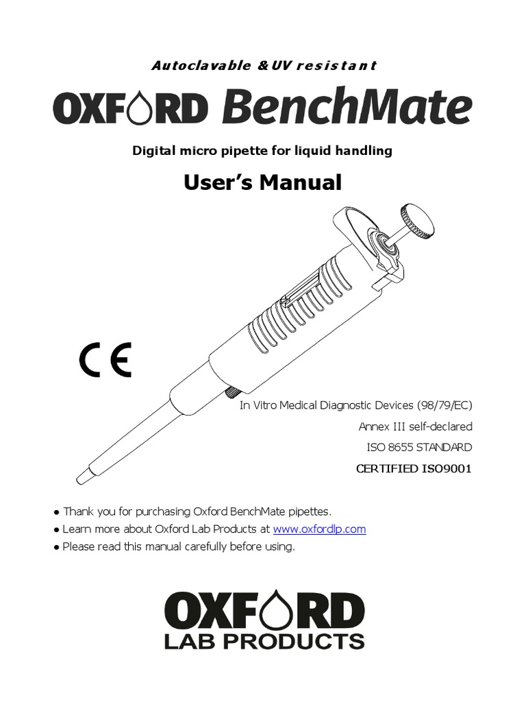 Oxford BenchMate Pipette User Manual | PDF