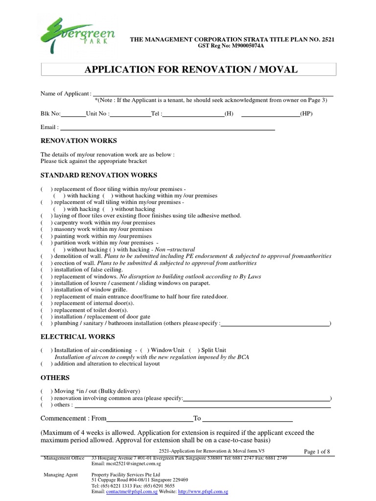 Renovation Application Form for MCST 2521 | PDF | Wall