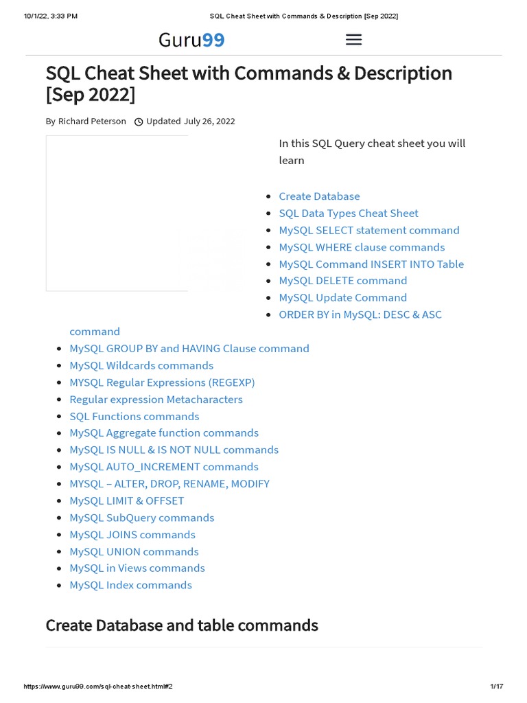 SQL Cheat Sheet | PDF