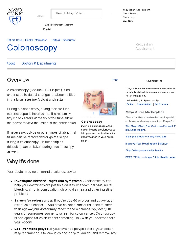 Colonoscopy Mayo Clinic PDF