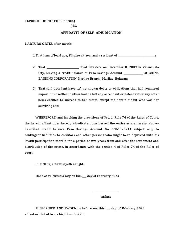 Affidavit of Self-Adjudication Philippines | PDF | Law