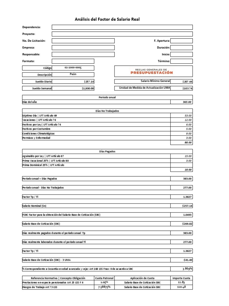Formato Factor Salario Real RGP 2023 | PDF