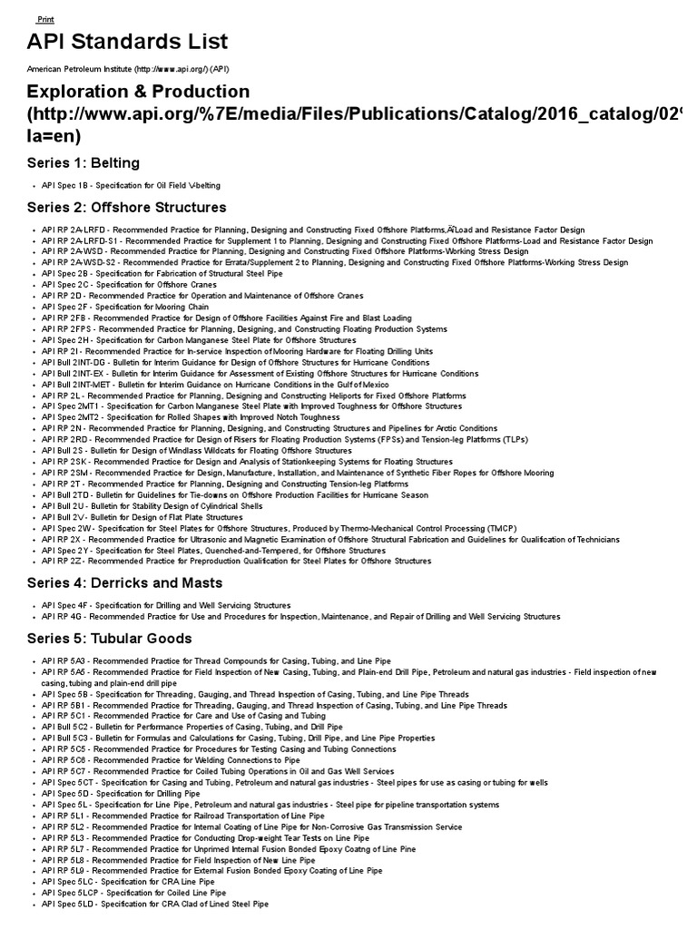 API Standards List | PDF
