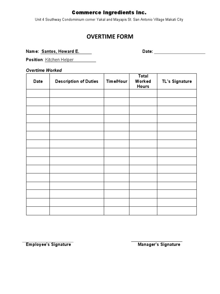 Overtime Form for Kitchen and Riders | PDF