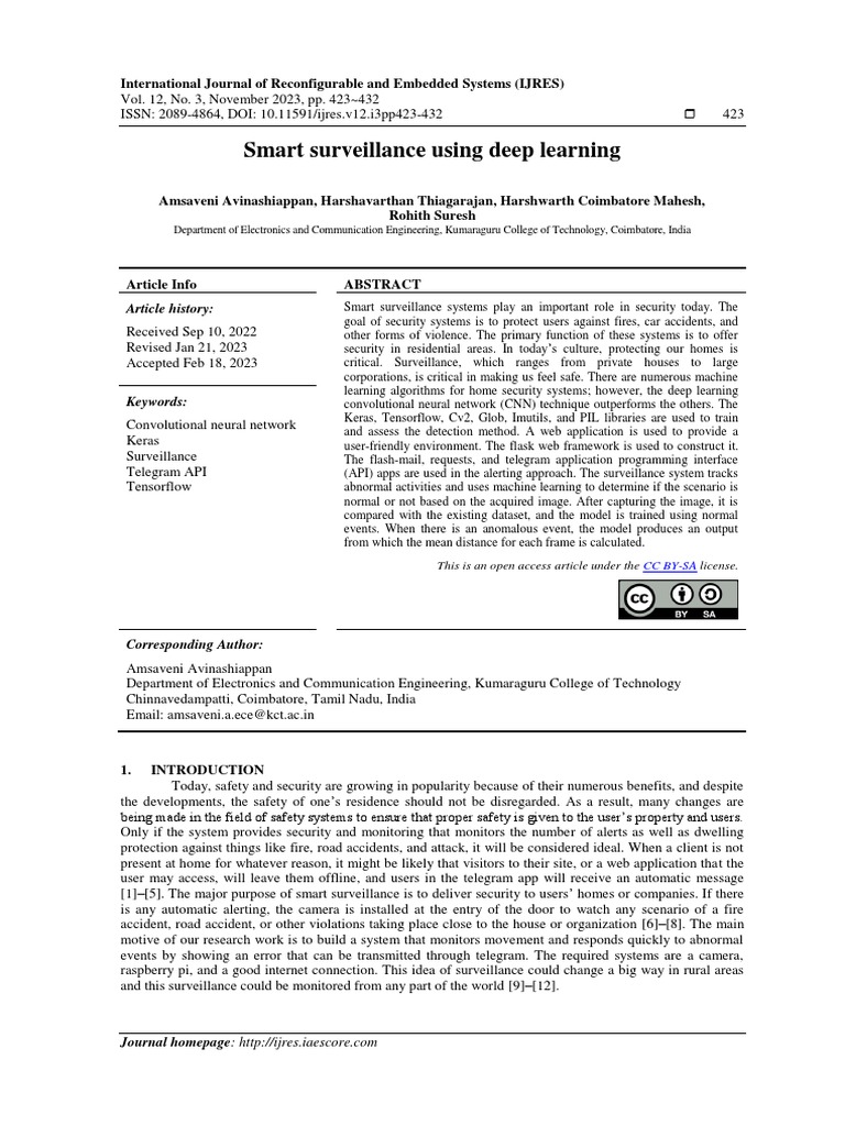 Smart Surveillance Using Deep Learning | PDF | Business | Computers