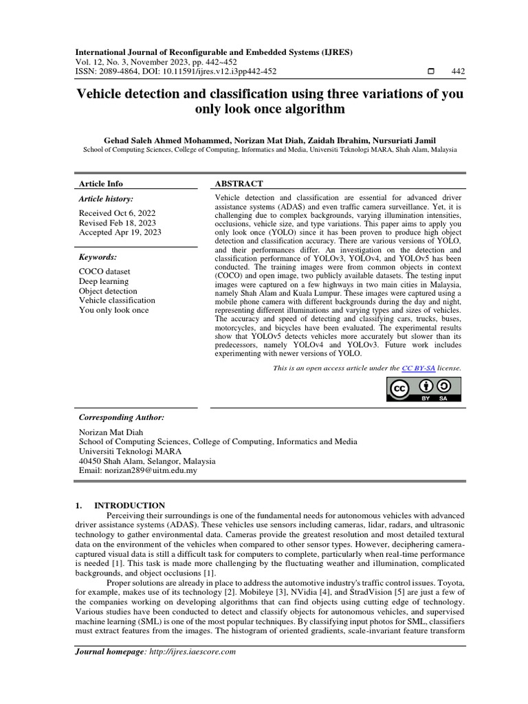 Vehicle Detection and Classification Using Three Variations of You Only ...