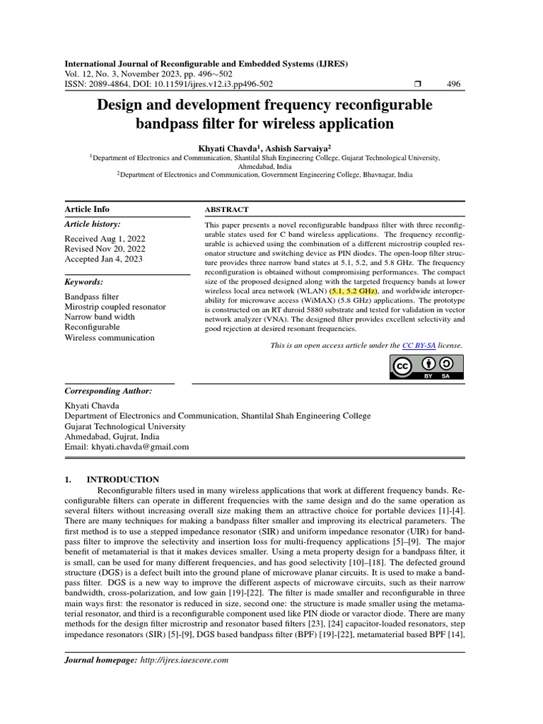 Design and development frequency reconfigurable bandpass filter for