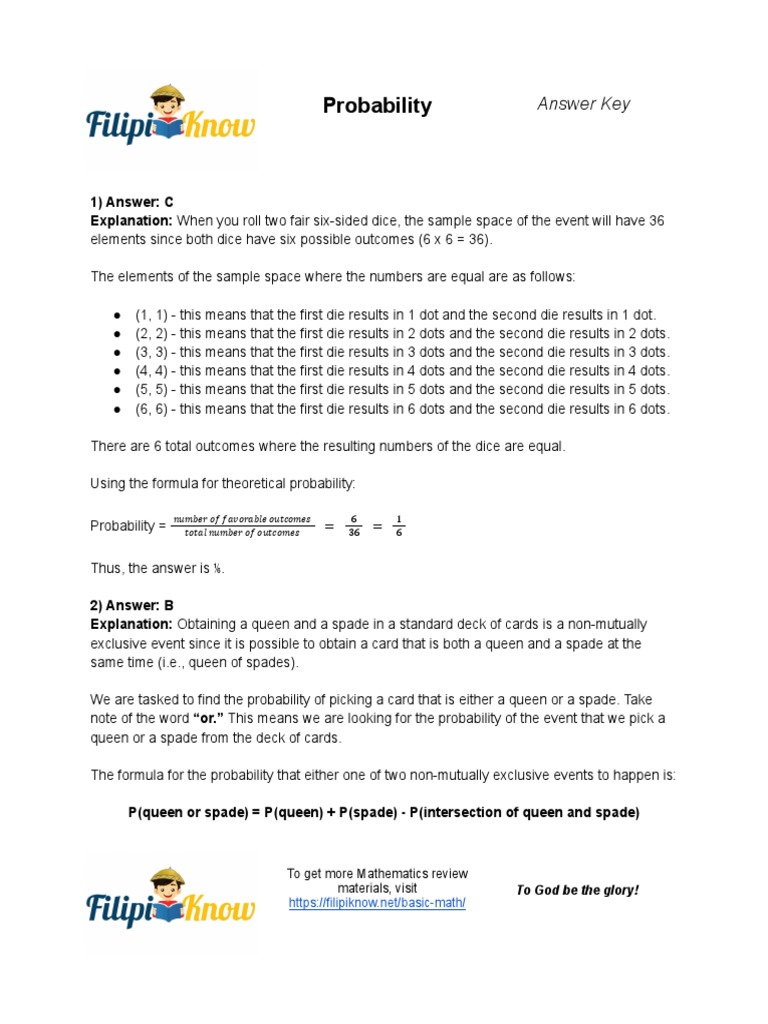 Probability Answer Key Updated | PDF