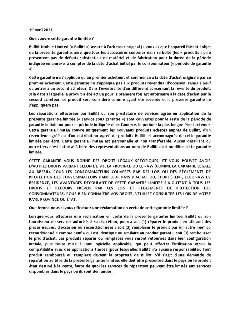 Warranty Statement Francais PDF