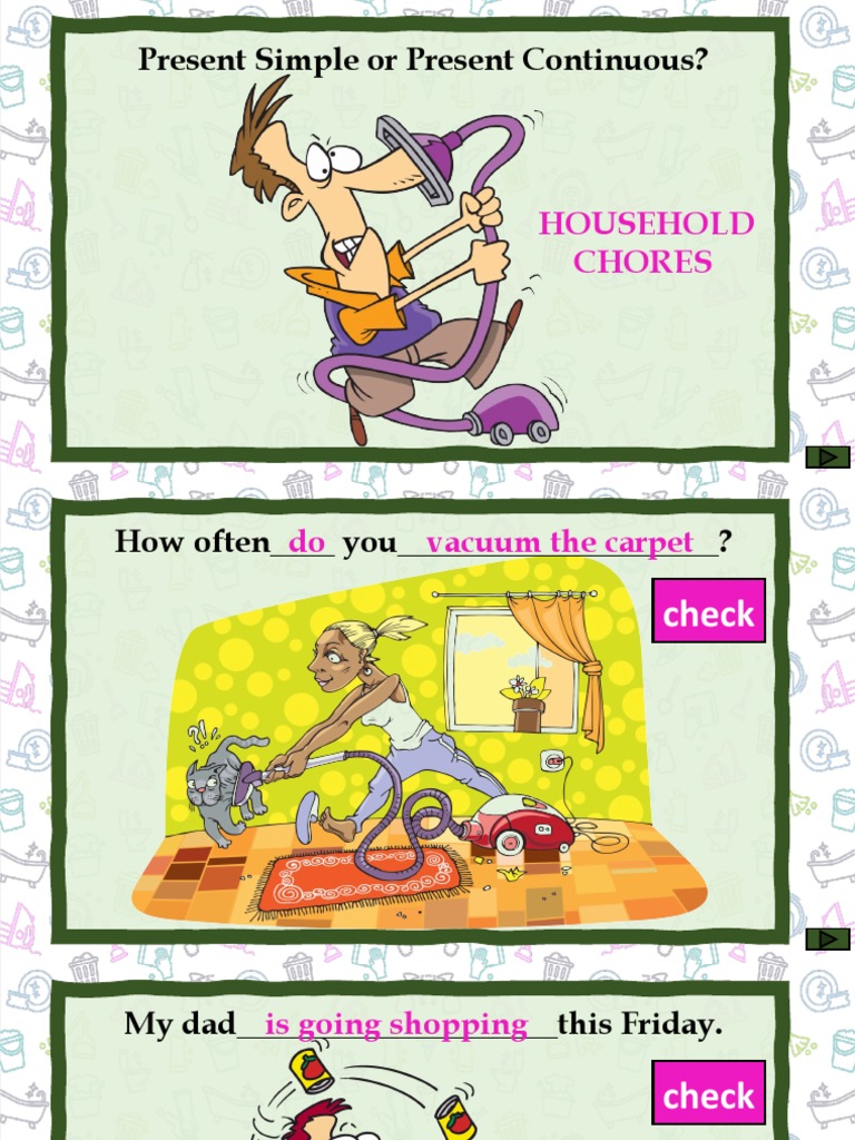 Present Simple or Present Continuous?: Household Chores | PDF