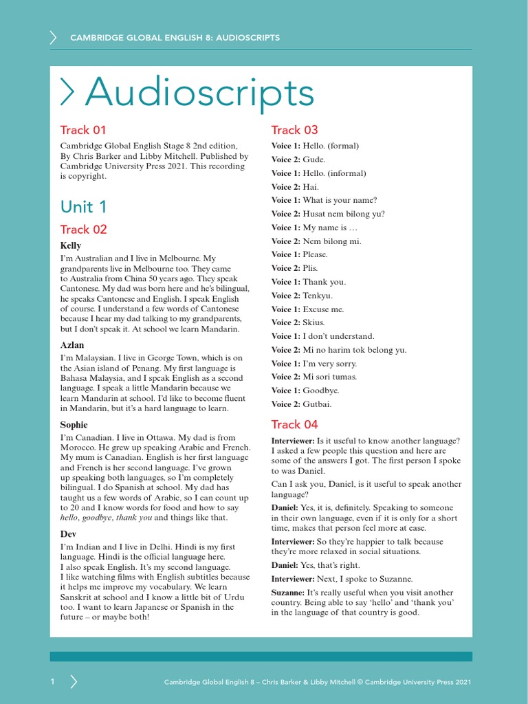 Cambridge Global English 8 Audioscripts | PDF