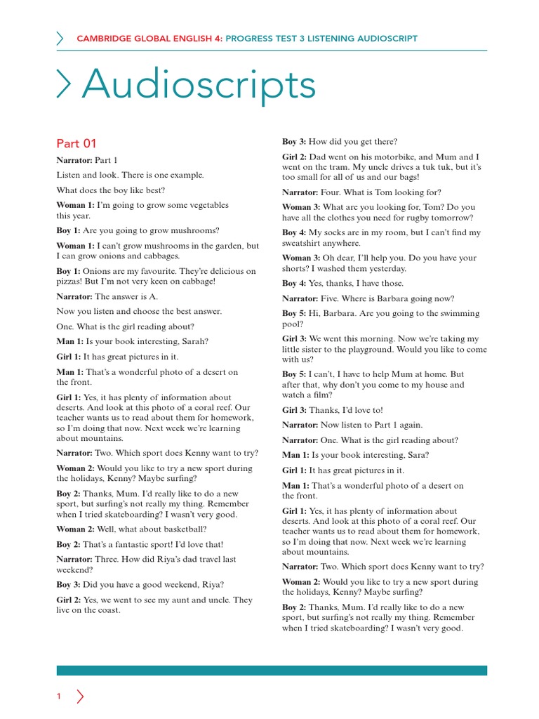 Cambridge Global English 4 Listening Test | PDF