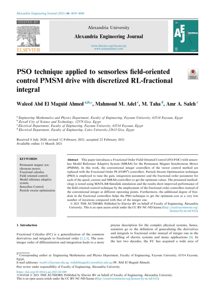 PSO Technique Applied To Sensorless Field-Oriented Control PMSM Drive ...