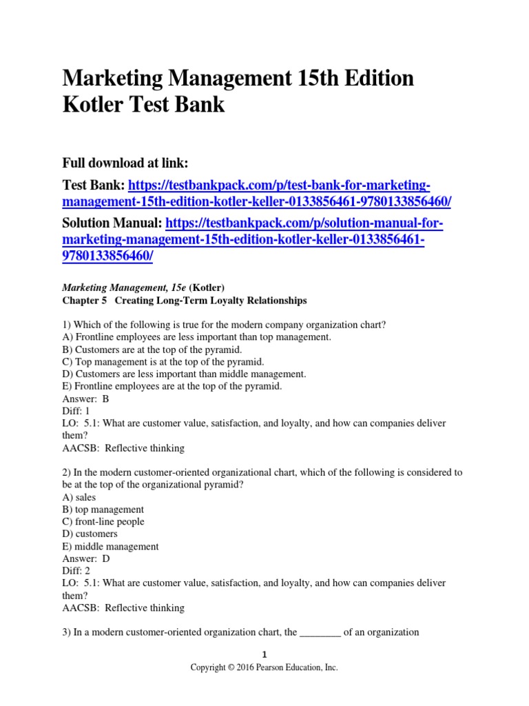 Marketing Management 15th Edition Kotler Test Bank 1 | PDF