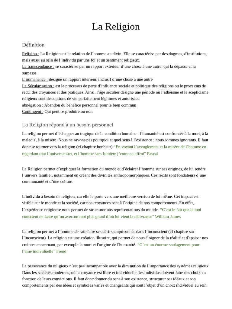 Définition philosophique de la religion | PDF