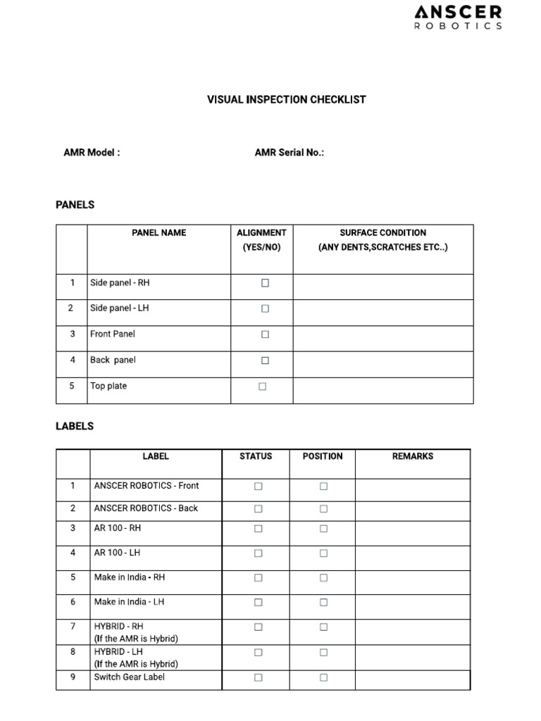 Visual inspection checklist | PDF