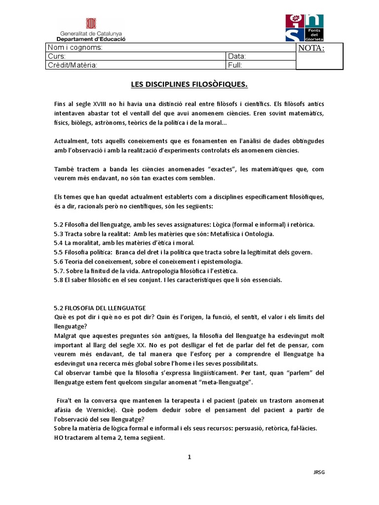 Disciplines O Branques De La Filosofia Pdf