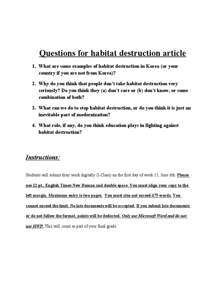 Questions Habitat Destruction Article New PDF