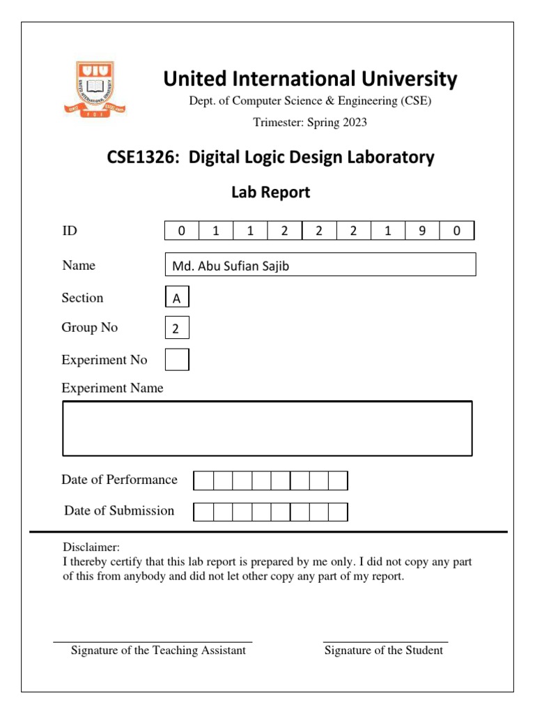Lab Report Cover Page PDF