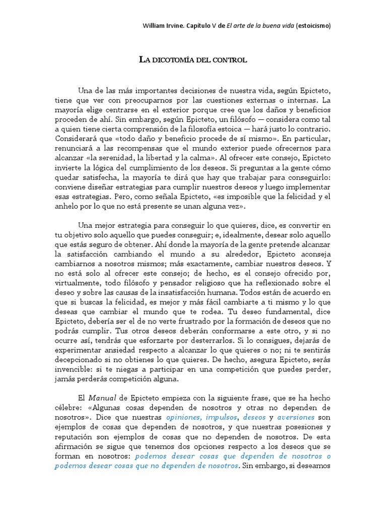 IRVINE La Tricotomía Del Control PDF Estoicismo Felicidad