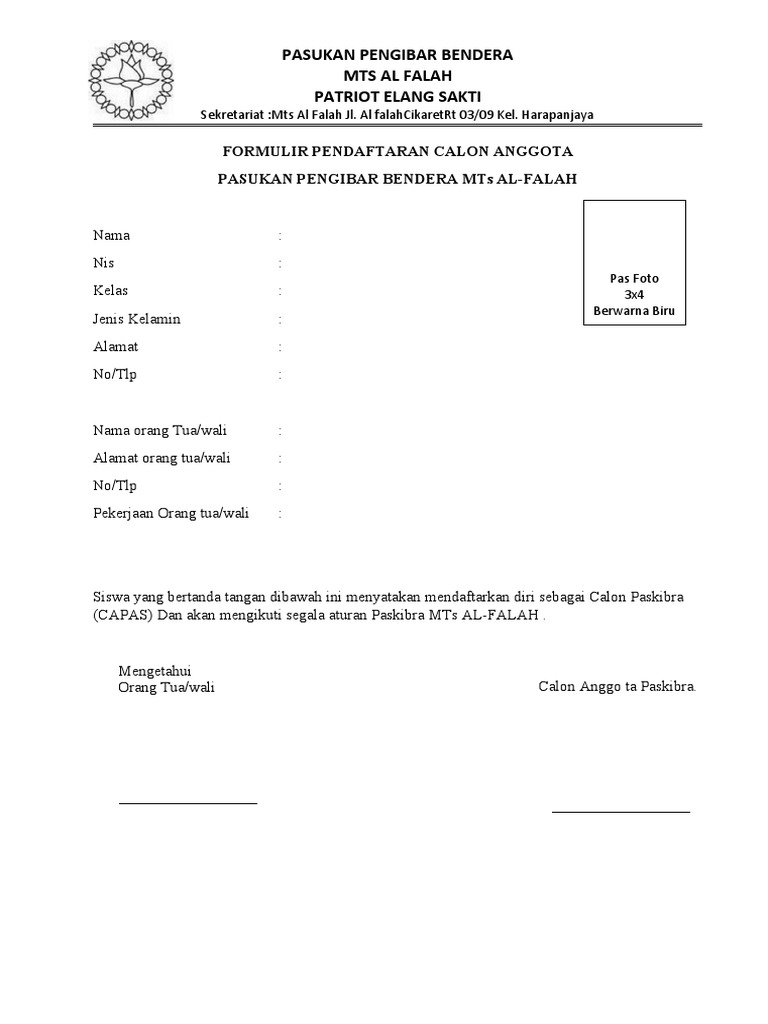 Surat Pendaftaran Anggota Paskibra | PDF
