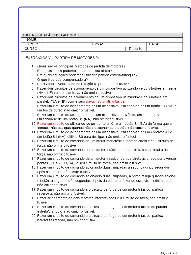 Anexo 27 (Doc) - EXERCÍCIOS VI - PARTIDA DE MOTORES 01 | PDF