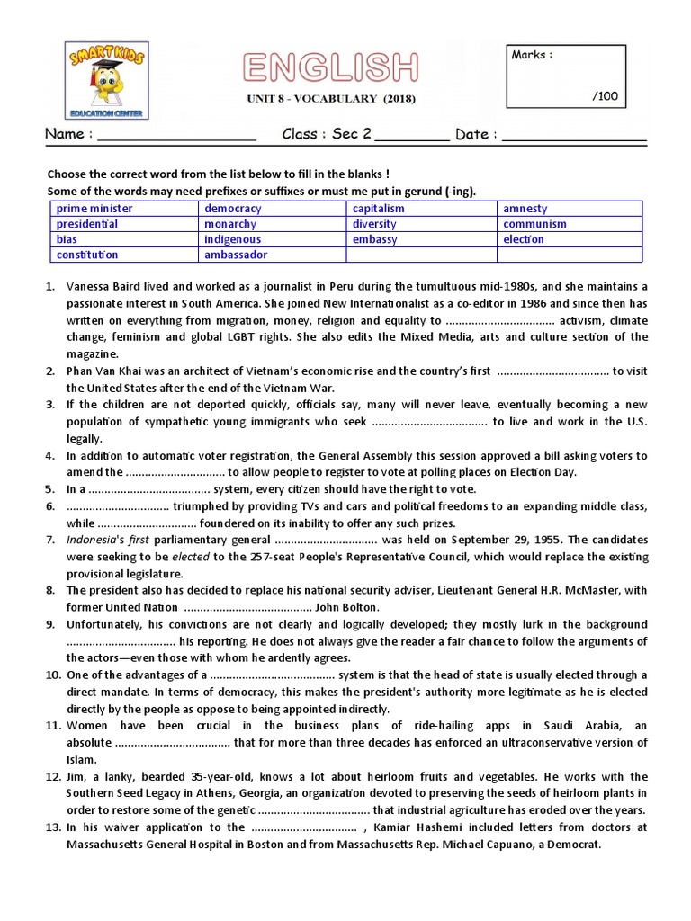 Sec 2 English Unit 8 Vocabulary 2018 PDF
