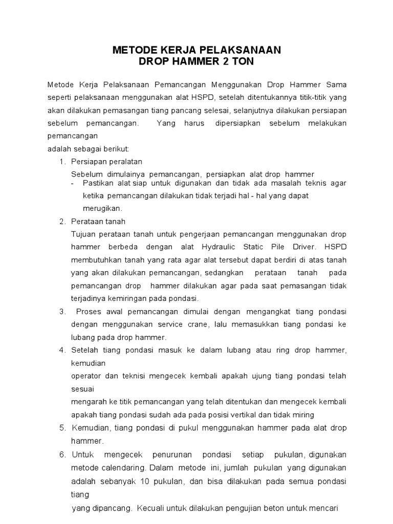 Metode Kerja Pelaksanaan Drop Hammer | PDF
