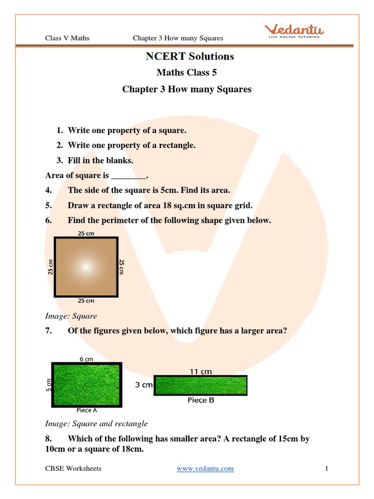 NCERT Solutions For Class 5 Maths Chapter 3 How Many Squares . PDF