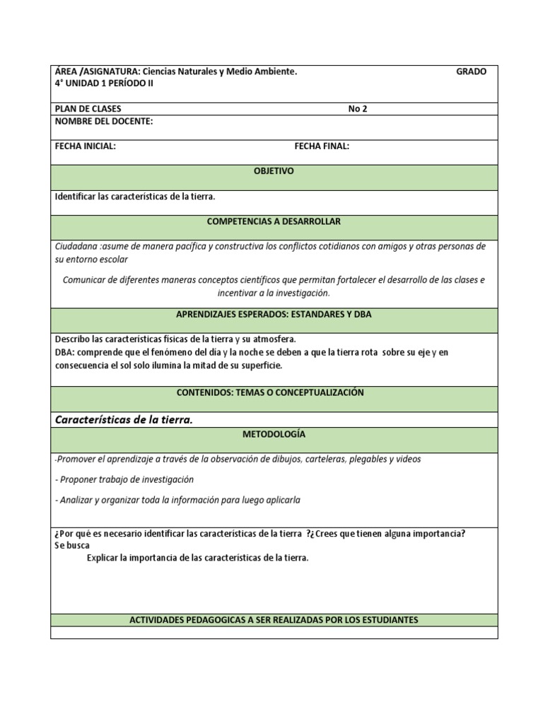2 Plan de Clases 4° Caracteristicas de La Tierra | PDF | Crecimiento ...