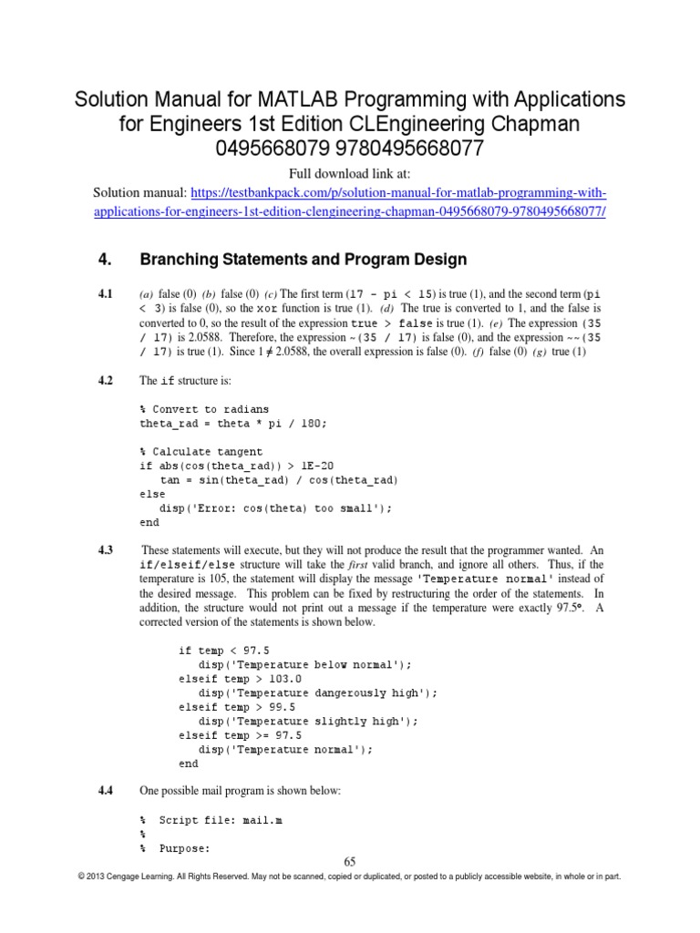 MATLAB Programming With Applications For Engineers 1st Edition Chapman ...