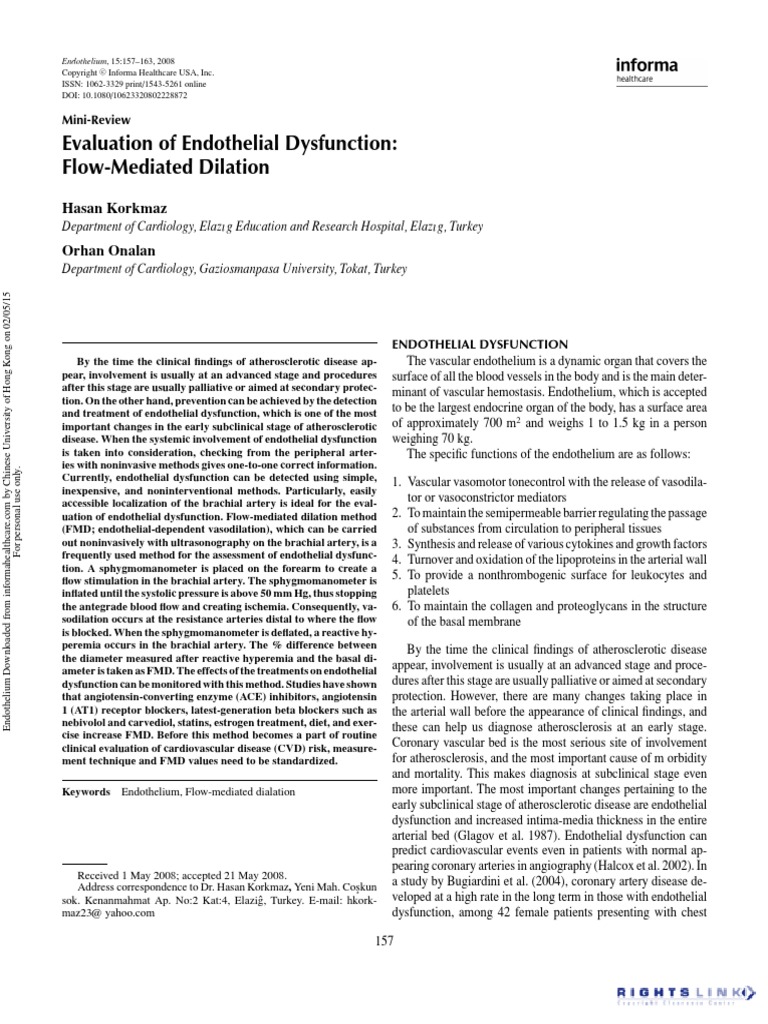Evaluation of endothelial dysfunction pdf