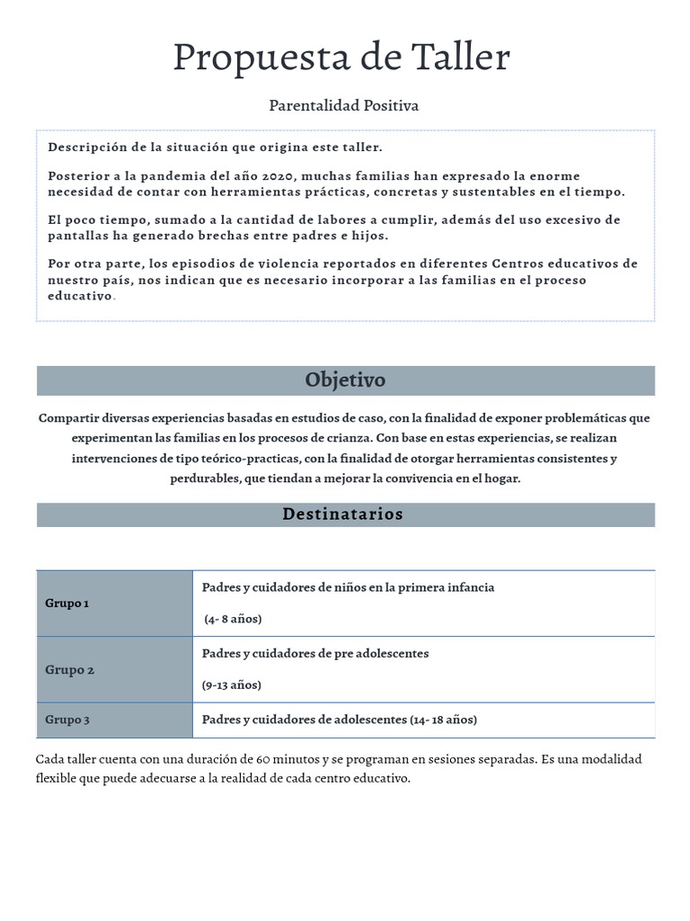 Taller De Parentalidad Positiva 2023 Pdf