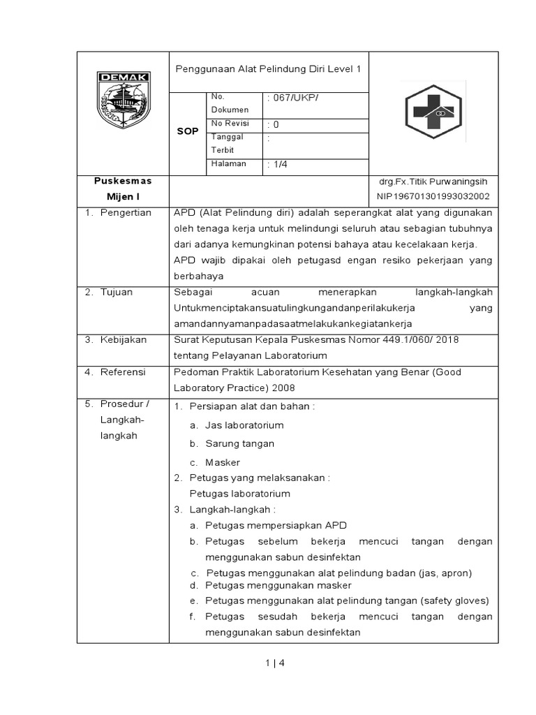 8 1 2 8 Sop Penggunaan Apd Level 1 Pdf