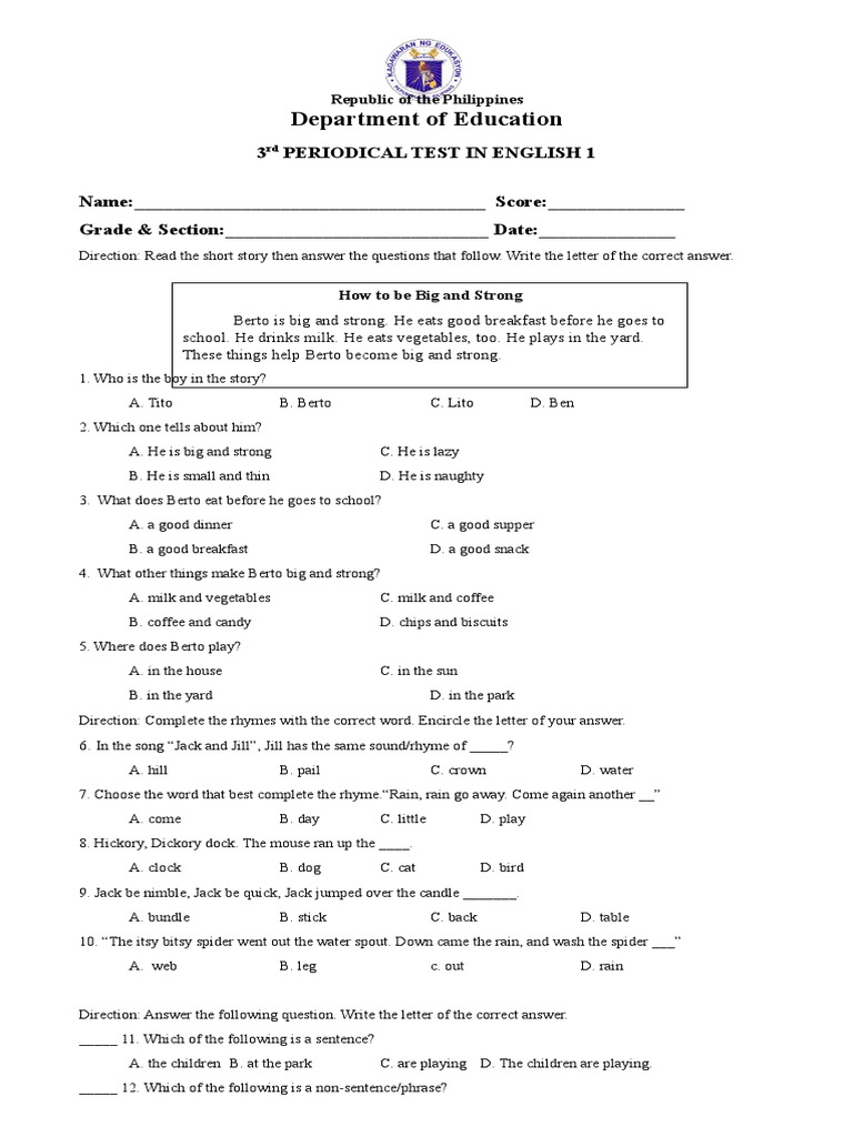 Q3 Periodical Test in English 1 | PDF
