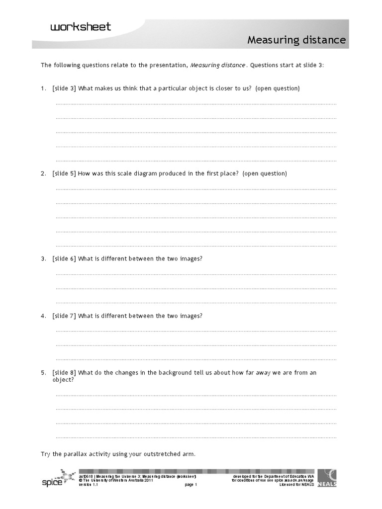 Worksheet Measuring Distance PDF Science Physical Sciences
