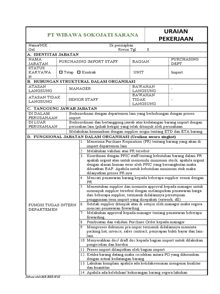 Tugas dan Tanggung Jawab Purchasing Import | PDF
