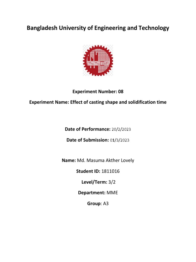 Casting Shape and Solidification Time Analysis | PDF | Casting ...