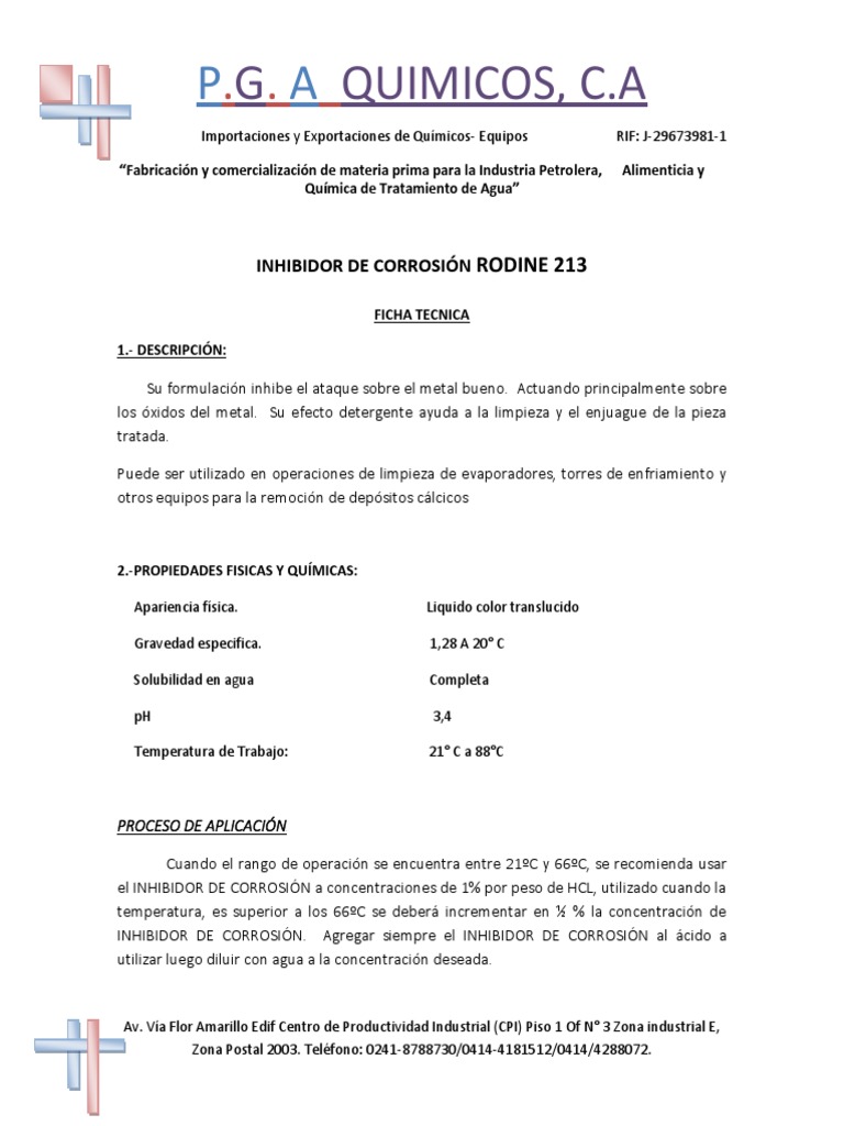 Ficha Tecnica Inhibidor de Corrosion Rodine 213 | PDF