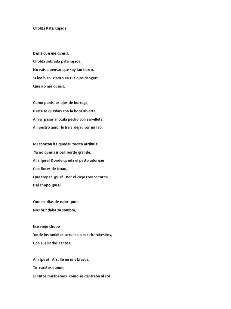 Poema Cholita Pata Rajada | PDF