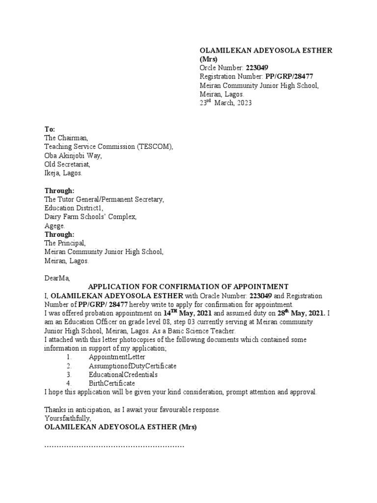 Confirmation Letter 1 | PDF