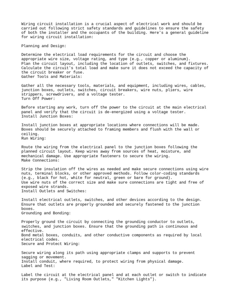 Wiring Circuit Installation Guideline PDF