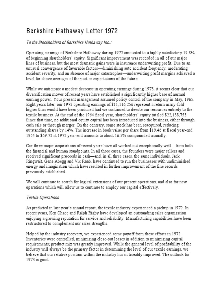 Berkshire Hathaway Letter 1972 PDF Banks Loans
