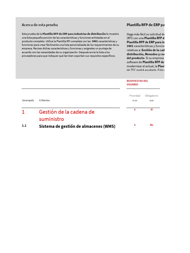 Copia de RFP Ejemplo ERP | PDF