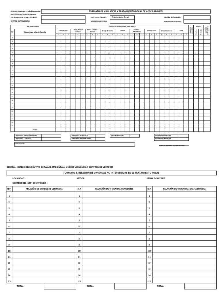 Ficha de Vigilancia Aedes Aegypti | PDF