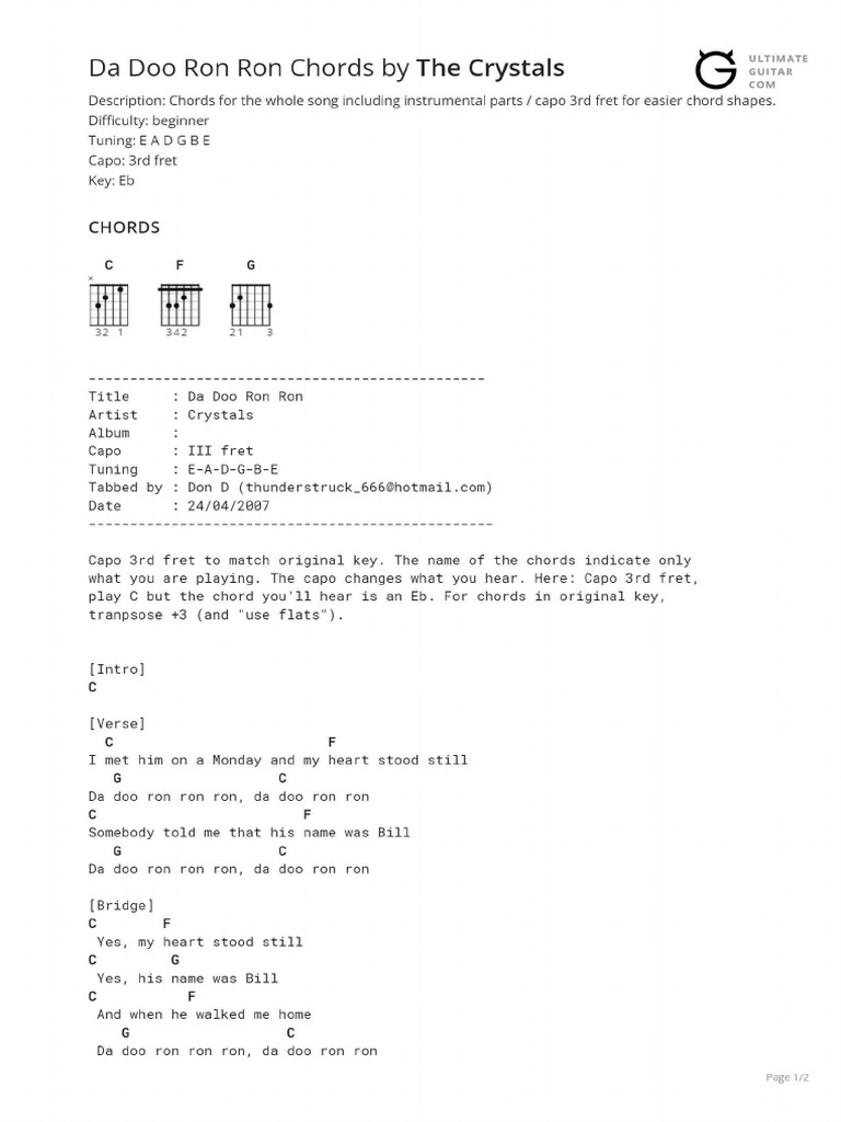 Da doo ron ron chords pdf