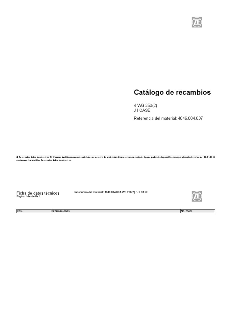 Catalogo ZF 4646 004 037 4WG 250 CASE | PDF
