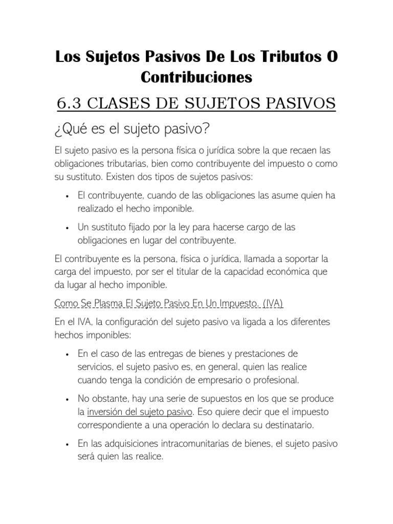 Tipos de Sujetos Pasivos Tributarios | PDF